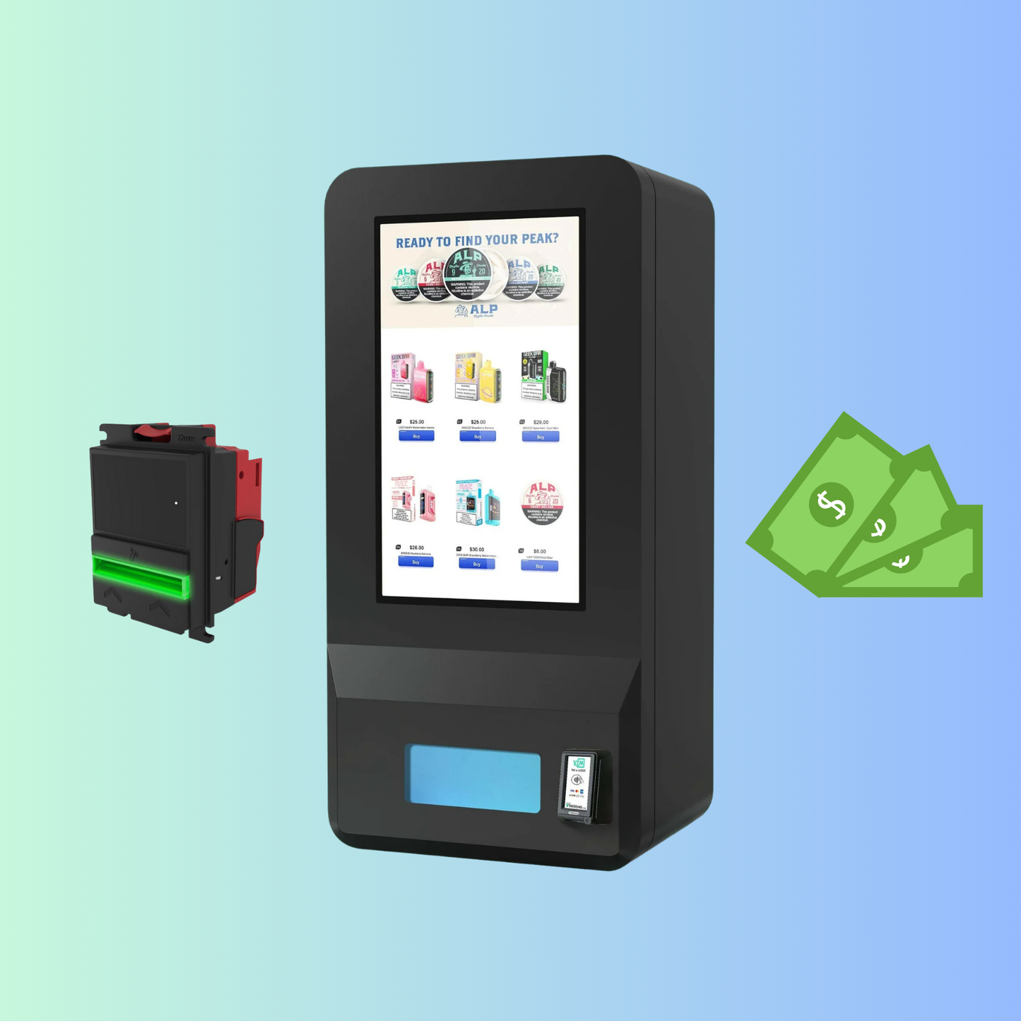 Outdoor Weatherproof Puff Vending Machines - 32" Screen Size Heavy Duty