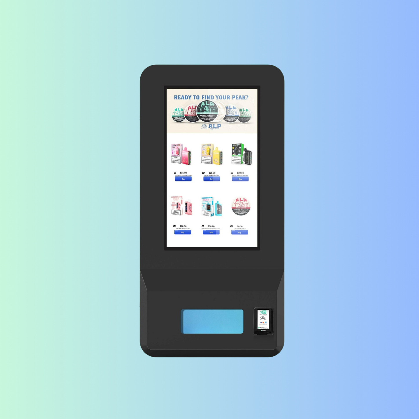 Outdoor Weatherproof Puff Vending Machines - 32" Screen Size Heavy Duty